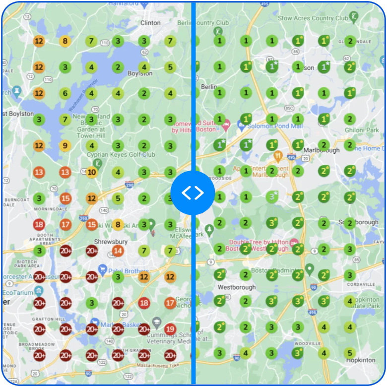 Dermaplane — Google Maps ranking grid, before and after